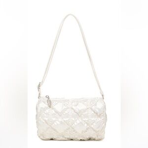 NWT Carlyn Kira Quilted Satin White Shoulder Bag
